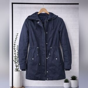 Divided HM Vintage Y2k Navy Blue Women's Hooded Jacket 2 XS  Trench Long Line